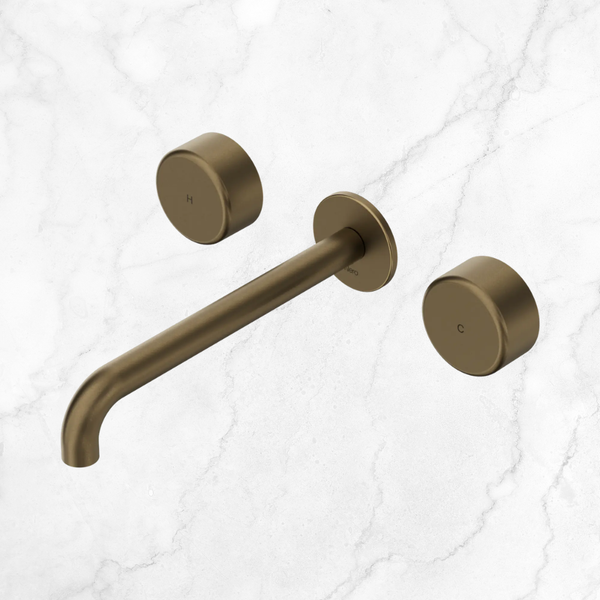 Nero Serenity Wall Basin Set 220mm Spout with Metal Handle (Complete Kit) Tumbled Antique Brass