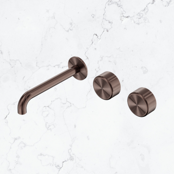 Nero Serenity Wall Basin Set 185mm Offset Spout with Metal Handle Brushed Bronze