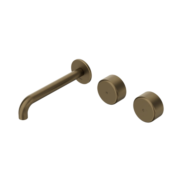 Nero Serenity Wall Basin Set 185mm Offset Spout with Metal Handle (Complete Kit) Tumbled Antique Brass