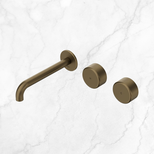Nero Serenity Wall Basin Set 185mm Offset Spout with Metal Handle (Complete Kit) Tumbled Antique Brass