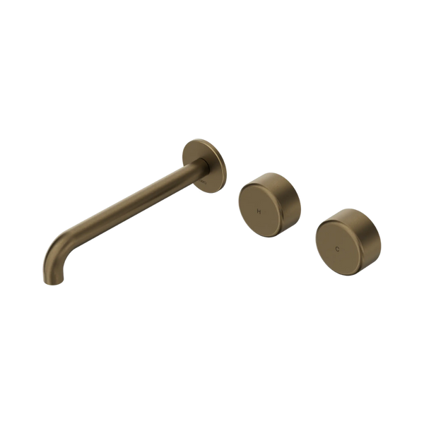 Nero Serenity Wall Basin Set 220mm Offset Spout with Metal Handle (Complete Kit) Tumbled Antique Brass
