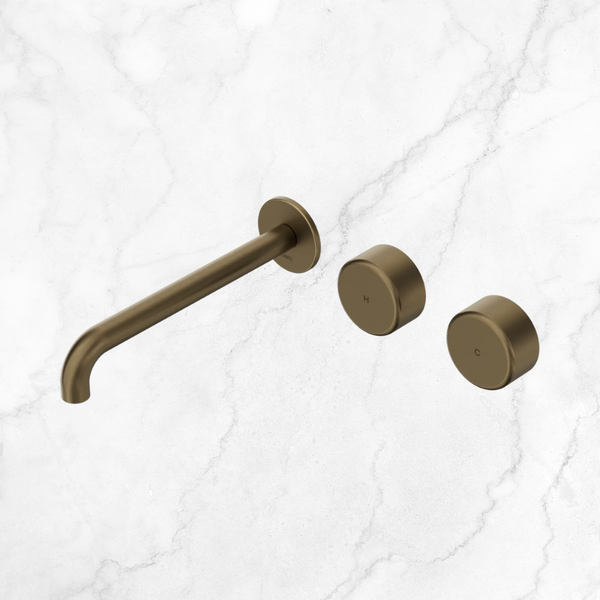Nero Serenity Wall Basin Set 220mm Offset Spout with Metal Handle (Complete Kit) Tumbled Antique Brass