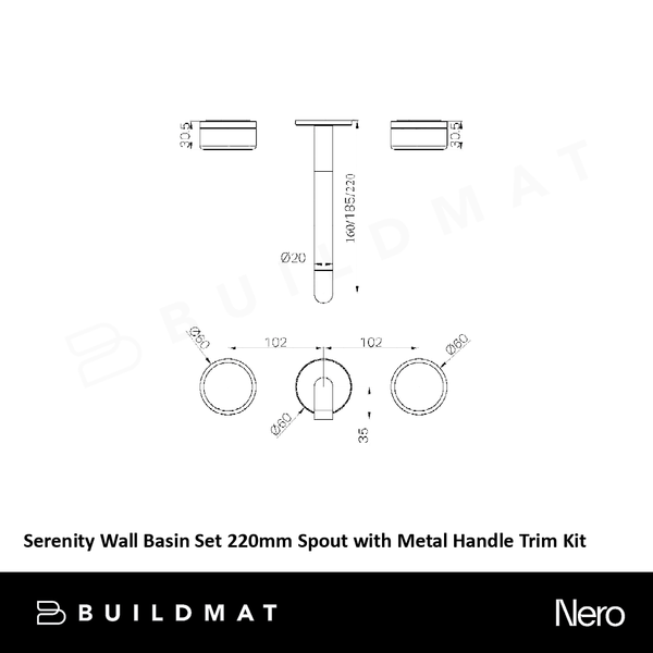 Nero Serenity Wall Basin Set 220mm Spout with Metal Handle (Trim Kit Only) Brushed Gold