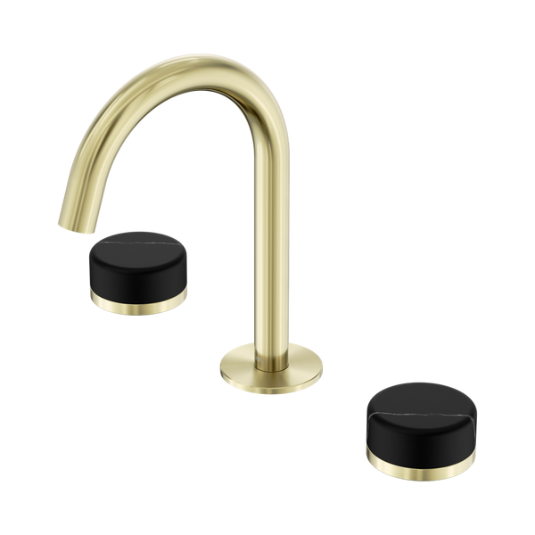 Nero Serenity Basin Set Arc Spout With Marquina Black Handle Brushed Gold