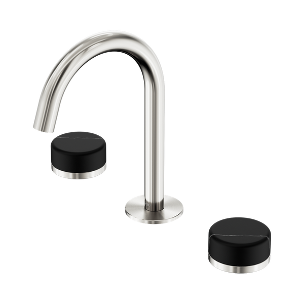 Nero Serenity Basin Set Arc Spout With Marquina Black Handle Brushed Nickel