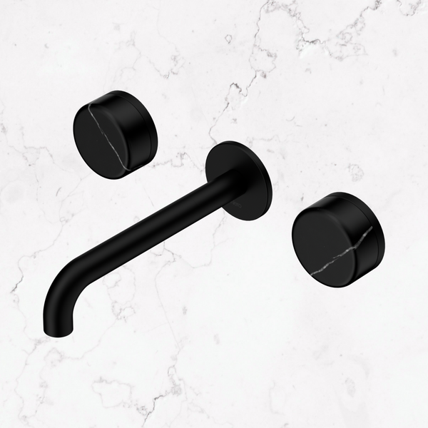 Nero Serenity Wall Basin Set 185mm Spout With Marquina Black Handle Matte Black