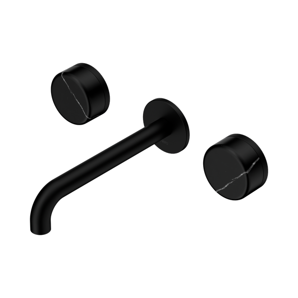 Nero Serenity Wall Basin Set 185mm Spout With Marquina Black Handle Matte Black