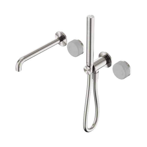 Nero Serenity Progressive Shower System With Spout With Carrara Handle And Slim Shower Brushed Nickel
