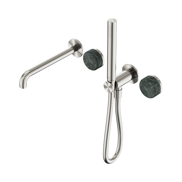 Nero Serenity Progressive Shower System With Spout With Verde Alpi Handle And Slim Shower Brushed Nickel