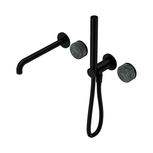 Nero Serenity Progressive Shower System With Spout With Verde Alpi Handle And Slim Shower Matte Black