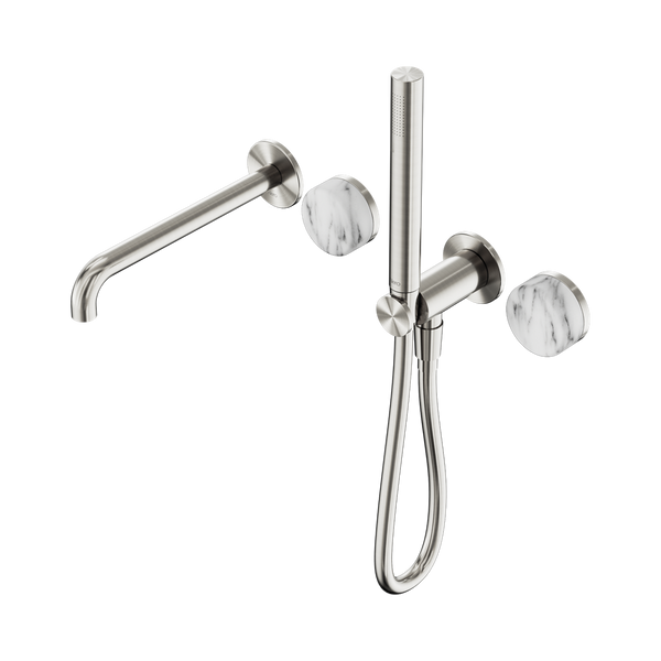 Nero Serenity Progressive Shower System With Spout With Arabescato Corchia Handle And Slim Shower Brushed Nickel