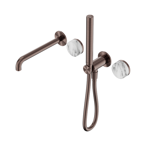 Nero Serenity Progressive Shower System With Spout With Arabescato Corchia Handle And Slim Shower Brushed Bronze