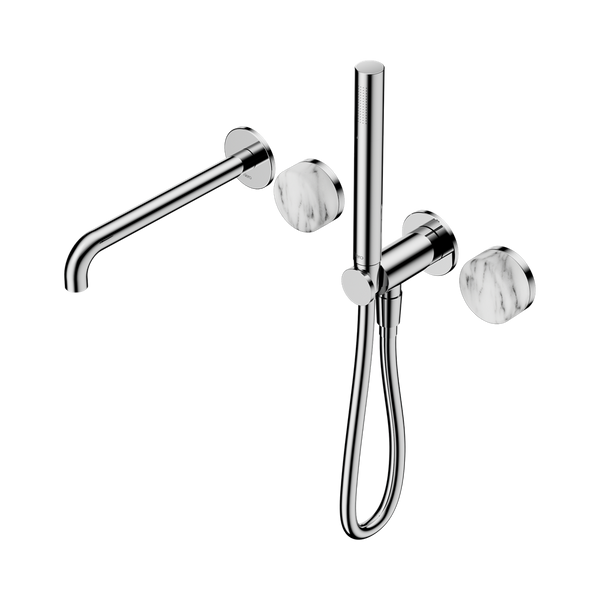 Nero Serenity Progressive Shower System With Spout With Arabescato Corchia Handle And Slim Shower Chrome