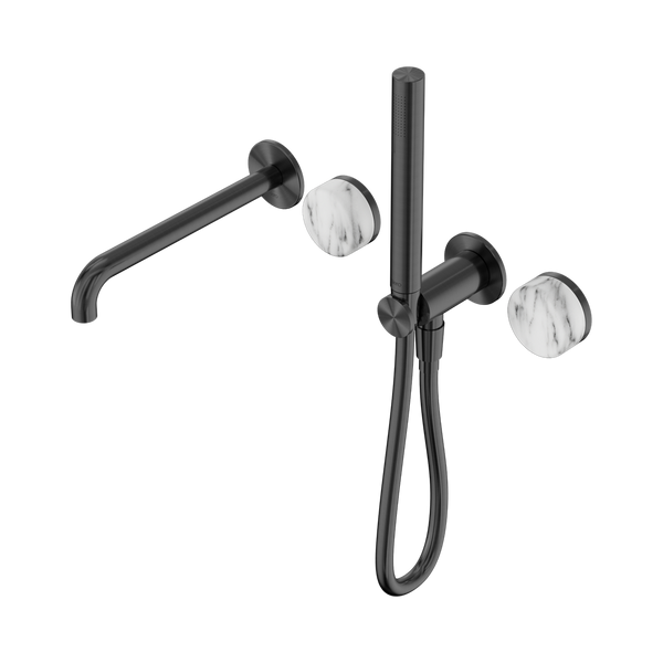 Nero Serenity Progressive Shower System With Spout With Arabescato Corchia Handle And Slim Shower Gunmetal
