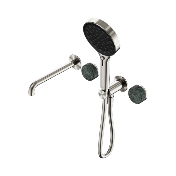 Nero Serenity Progressive Shower System With Spout With Verde Alpi Handle And Serenity Hand Shower Brushed Nickel