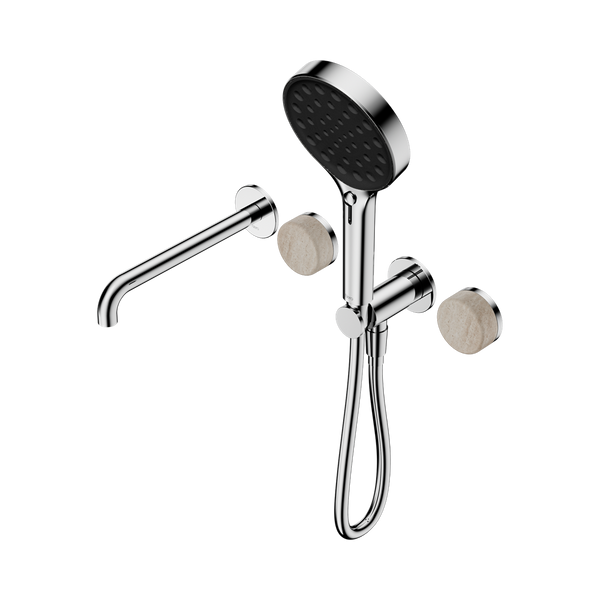 Nero Serenity Progressive Shower System With Spout With Rome Travertine Handle And Serenity Hand Shower Chrome