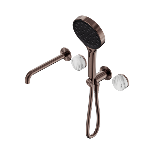 Nero Serenity Progressive Shower System With Spout With Arabescato Corchia Handle And Serenity Hand Shower Brushed Bronze