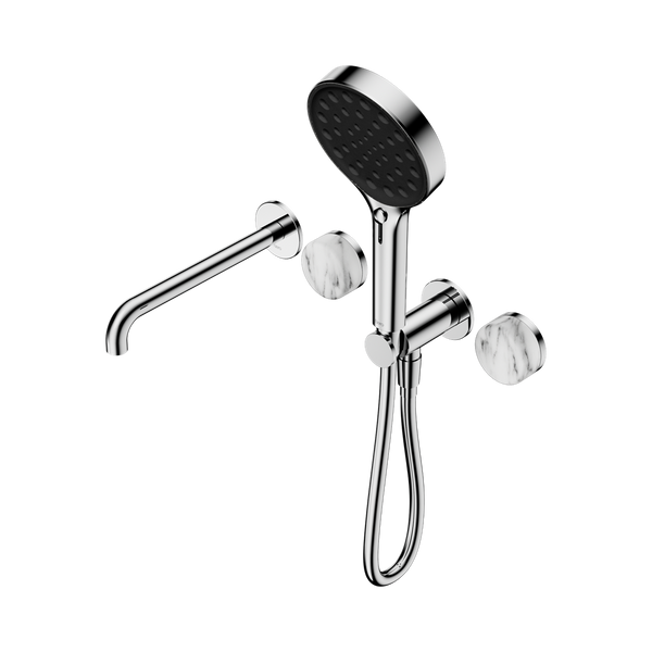 Nero Serenity Progressive Shower System With Spout With Arabescato Corchia Handle And Serenity Hand Shower Chrome
