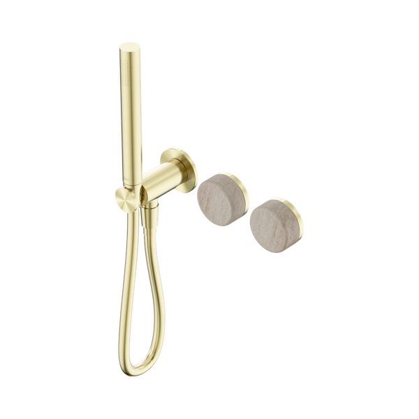 Nero Serenity Progressive Shower System With Rome Travertine Handle And Slim Shower Brushed Gold