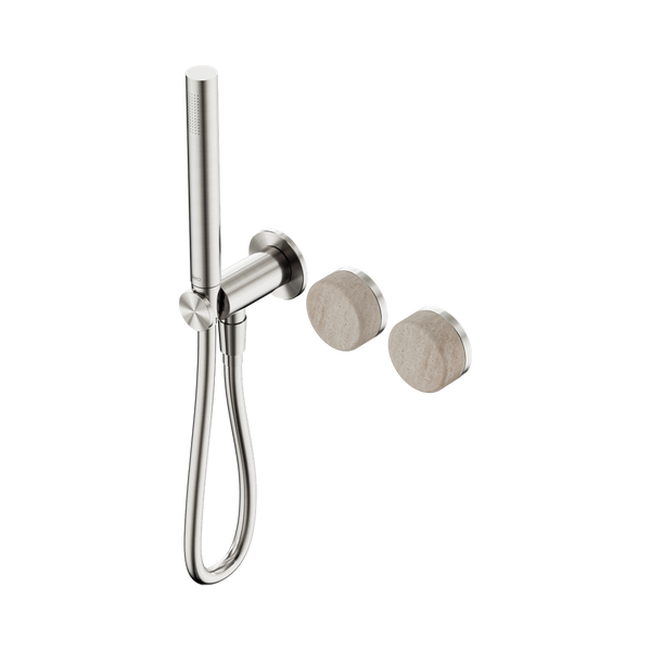 Nero Serenity Progressive Shower System With Rome Travertine Handle And Slim Shower Brushed Nickel