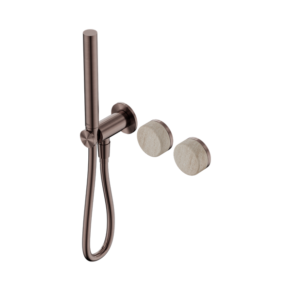 Nero Serenity Progressive Shower System With Rome Travertine Handle And Slim Shower Brushed Bronze