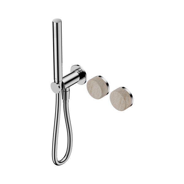 Nero Serenity Progressive Shower System With Rome Travertine Handle And Slim Shower Chrome