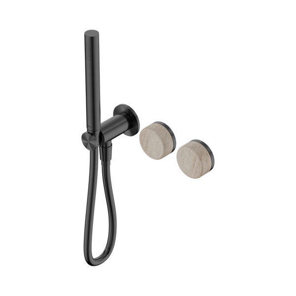 Nero Serenity Progressive Shower System With Rome Travertine Handle And Slim Shower Gunmetal