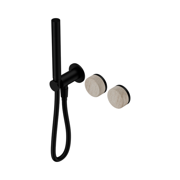 Nero Serenity Progressive Shower System With Rome Travertine Handle And Slim Shower Matte Black