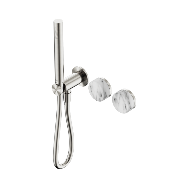 Nero Serenity Progressive Shower System With Arabescato Corchia Handle And Slim Shower Brushed Nickel