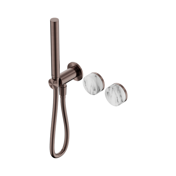 Nero Serenity Progressive Shower System With Arabescato Corchia Handle And Slim Shower Brushed Bronze