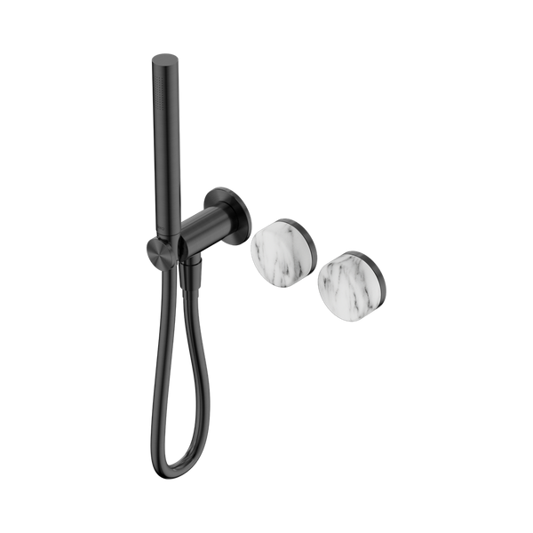 Nero Serenity Progressive Shower System With Arabescato Corchia Handle And Slim Shower Gunmetal