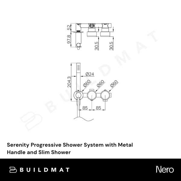 Nero Serenity Progressive Shower System with Metal Handle and Slim Shower (Complete Kit) Tumbled Antique Brass