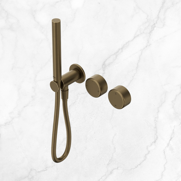 Nero Serenity Progressive Shower System with Metal Handle and Slim Shower (Complete Kit) Tumbled Antique Brass