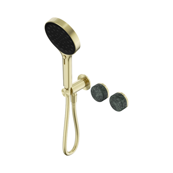 Nero Serenity Progressive Shower System With Verde Alpi Handle And Serenity Hand Shower Brushed Gold
