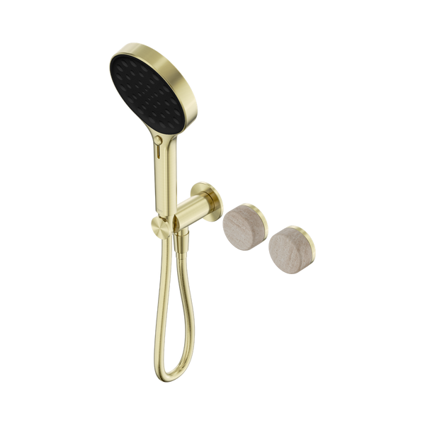 Nero Serenity Progressive Shower System With Rome Travertine Handle And Serenity Hand Shower Brushed Gold