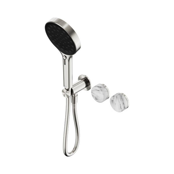 Nero Serenity Progressive Shower System With Arabescato Corchia Handle And Serenity Hand Shower Brushed Nickel