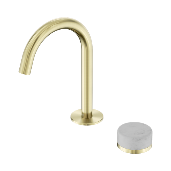 Nero Serenity Progressive Basin Mixer Arc Spout With Carrara Handle Brushed Gold