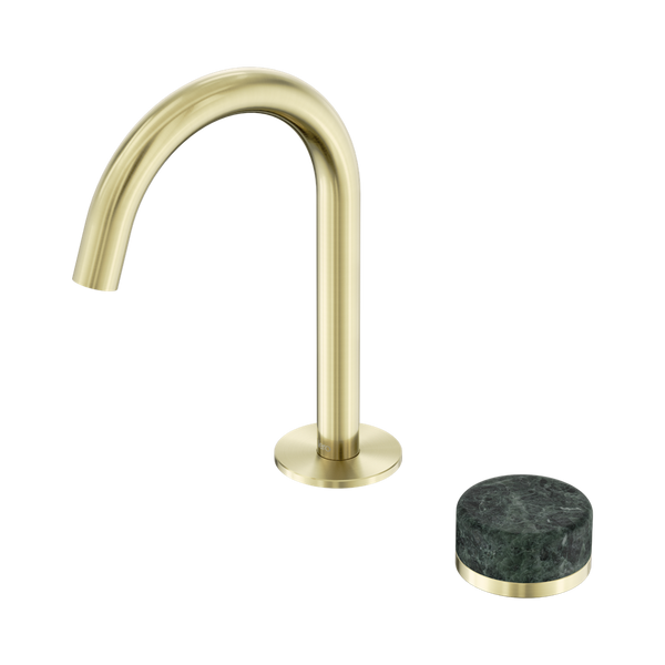 Nero Serenity Progressive Basin Mixer Arc Spout With Verde Alpi Handle Brushed Gold