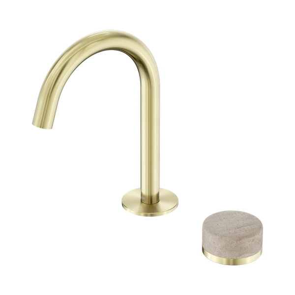 Nero Serenity Progressive Basin Mixer Arc Spout With Rome Travertine Handle Brushed Gold
