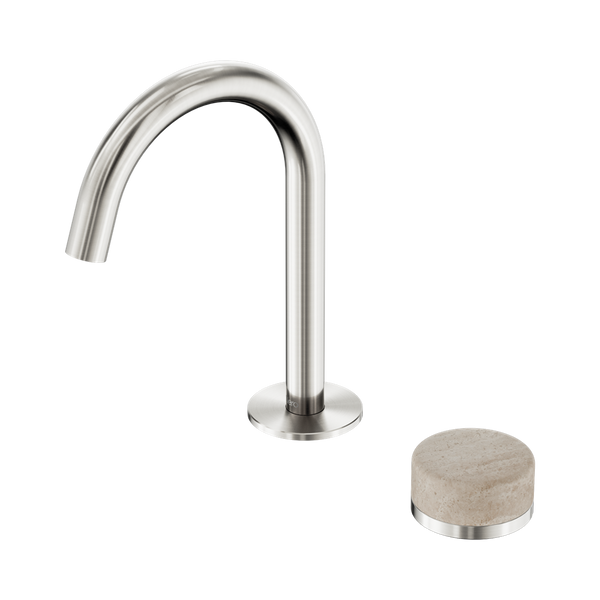 Nero Serenity Progressive Basin Mixer Arc Spout With Rome Travertine Handle Brushed Nickel