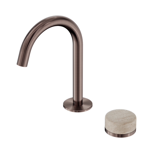 Nero Serenity Progressive Basin Mixer Arc Spout With Rome Travertine Handle Brushed Bronze