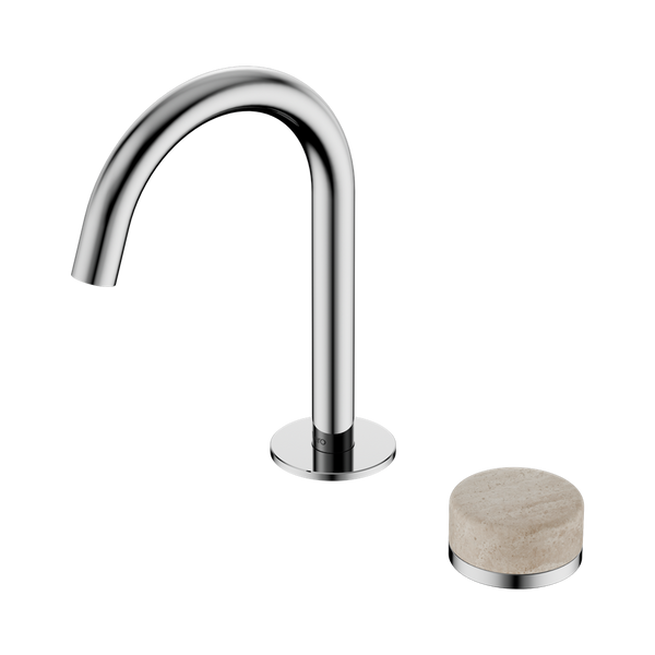 Nero Serenity Progressive Basin Mixer Arc Spout With Rome Travertine Handle Chrome