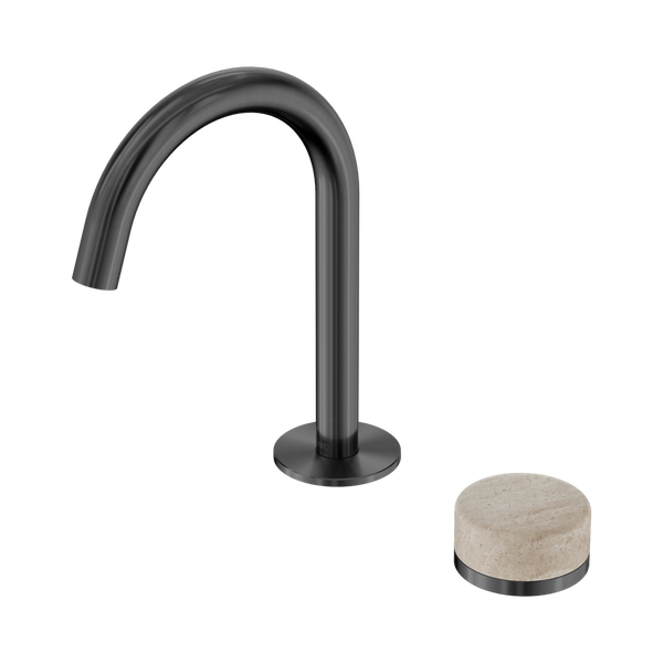Nero Serenity Progressive Basin Mixer Arc Spout With Rome Travertine Handle Gunmetal