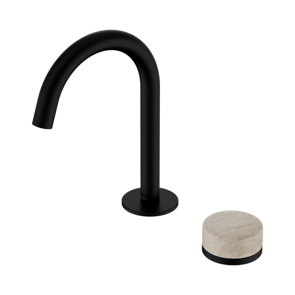 Nero Serenity Progressive Basin Mixer Arc Spout With Rome Travertine Handle Matte Black