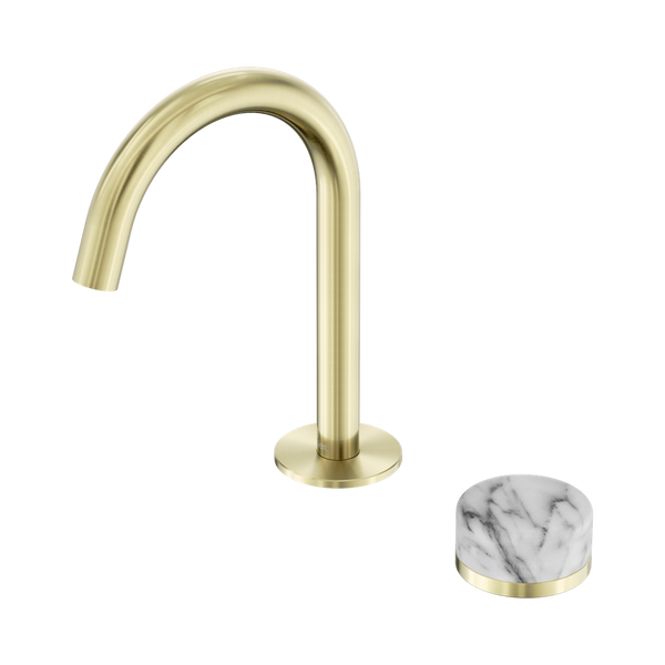 Nero Serenity Progressive Basin Mixer Arc Spout With Arabescato Corchia Handle Brushed Gold