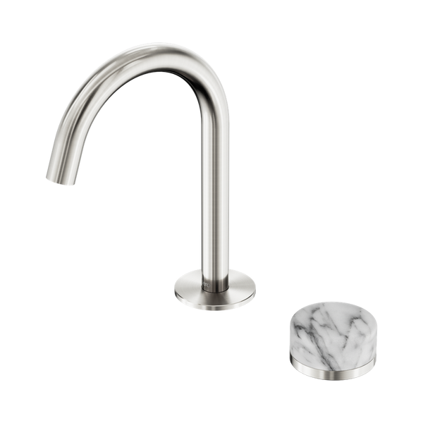 Nero Serenity Progressive Basin Mixer Arc Spout With Arabescato Corchia Handle Brushed Nickel