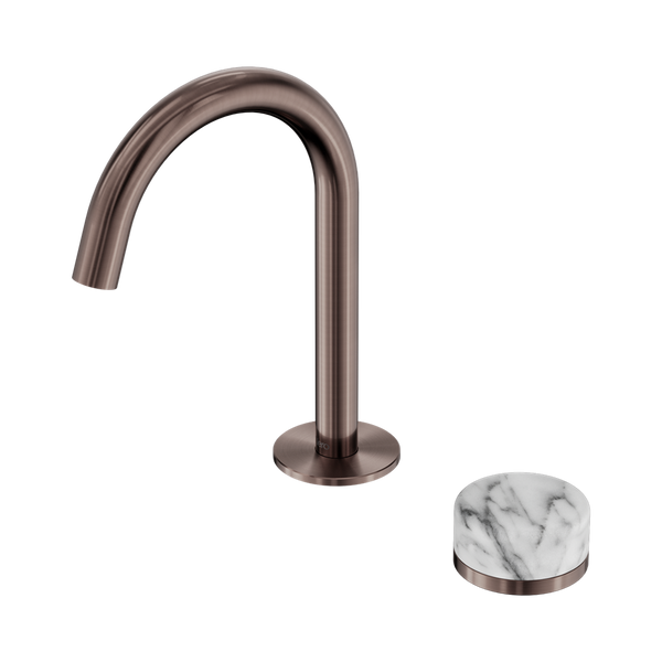 Nero Serenity Progressive Basin Mixer Arc Spout With Arabescato Corchia Handle Brushed Bronze