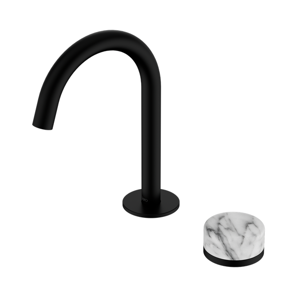 Nero Serenity Progressive Basin Mixer Arc Spout With Arabescato Corchia Handle Matte Black