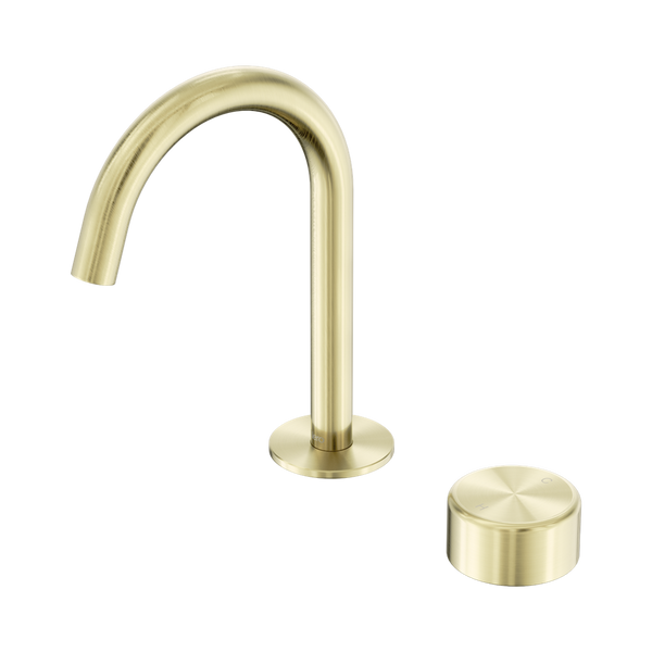 Nero Serenity Progressive Basin Mixer Arc Spout With Metal Handle Brushed Gold