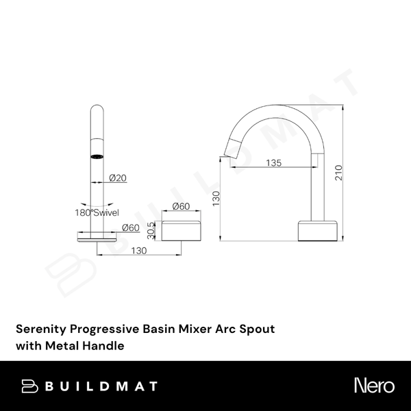 Nero Serenity Progressive Basin Mixer Arc Spout with Metal Handle Tumbled Antique Brass